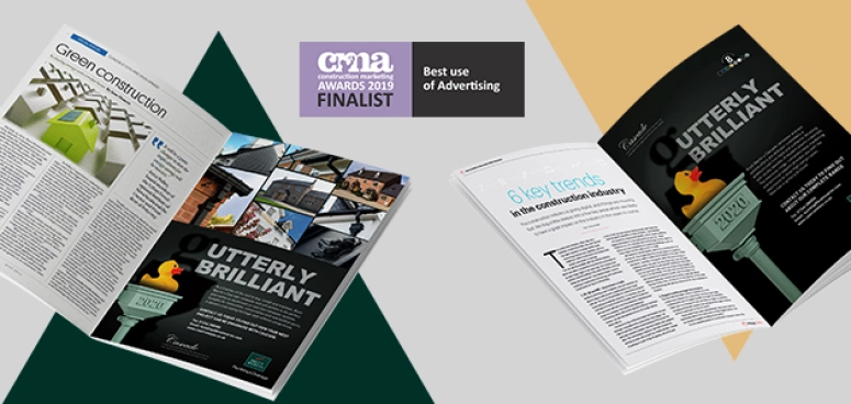 Two full-page adverts for Brett Martin’s Cascade Iron Style Rainwater and Soil System product range shown in construction magazines