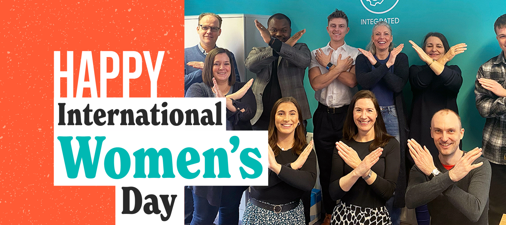 Members of the Fabrick team celebrate International Women's Day by creating the symbol for #BreakingTheBias