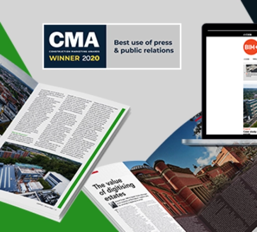 Images of press and media articles delivered by Fabrick's construction PR team for GroupBC