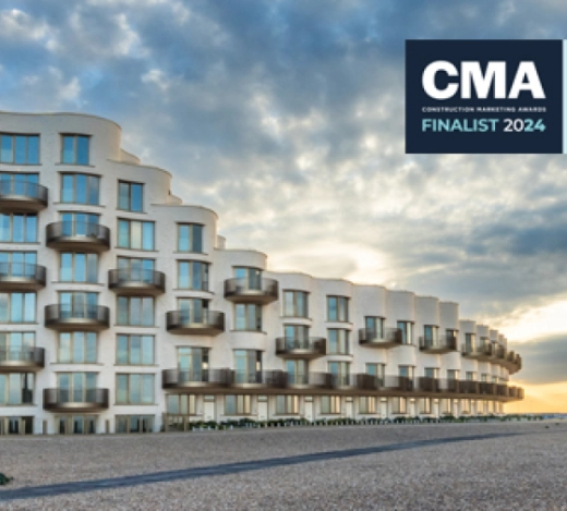 Beachfront exterior shot of Shoreline, Folkestone development delivered by contractor, Jenner