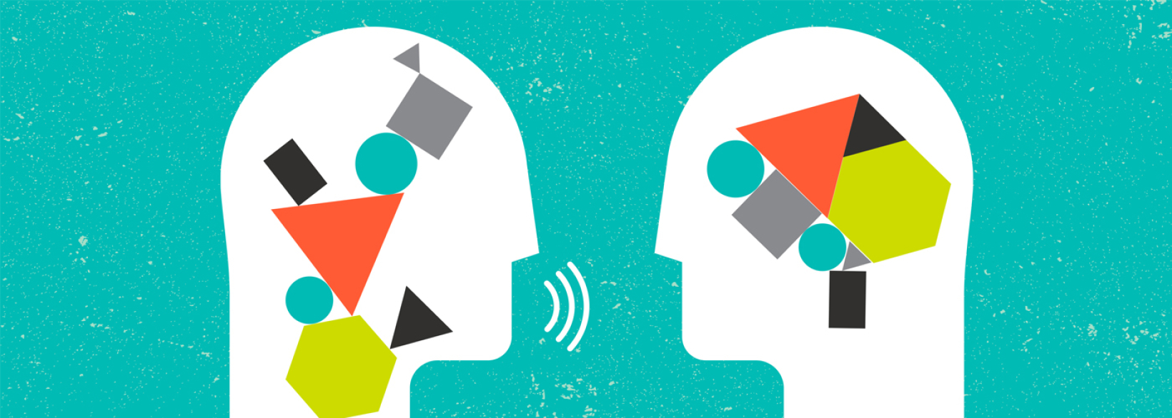 Two heads opposite each other filled with different shapes 