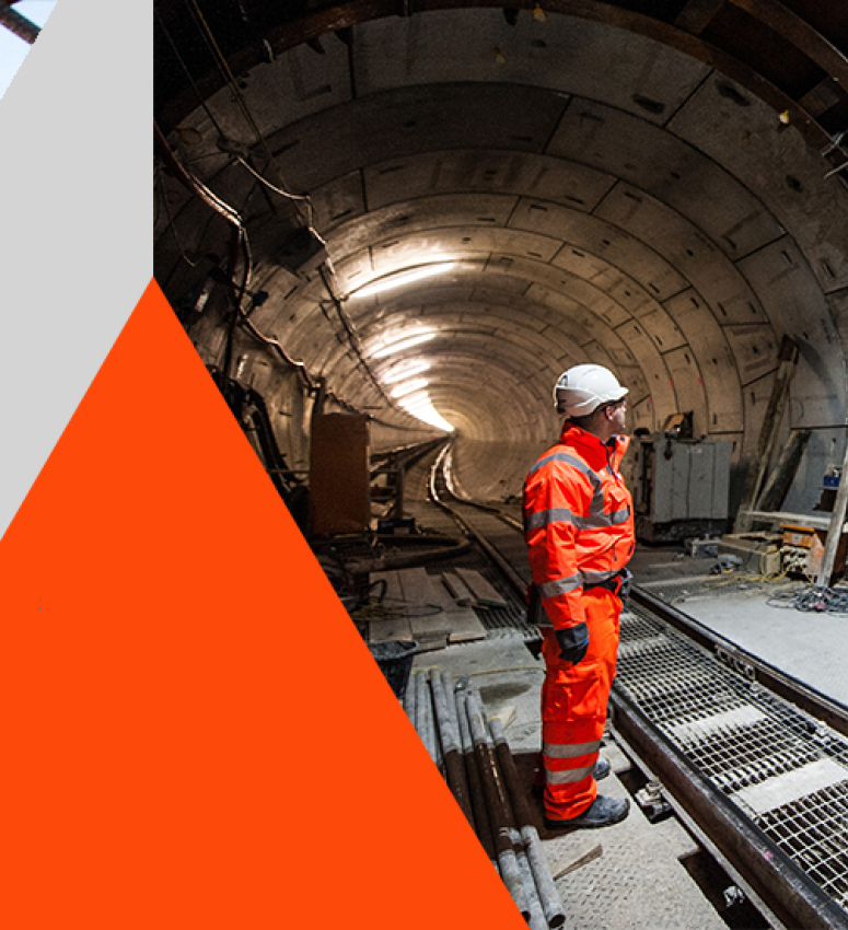 Site employees of civil engineering and construction company, J.Murphy & Sons working in an underground tunnel